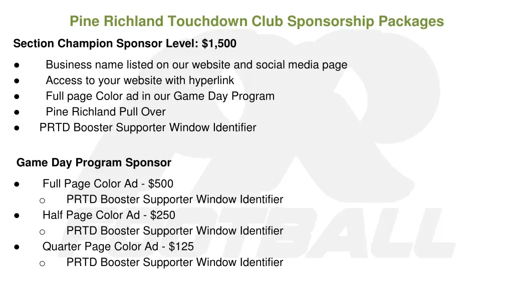 pine richland touchdown club sponsorship packages 2