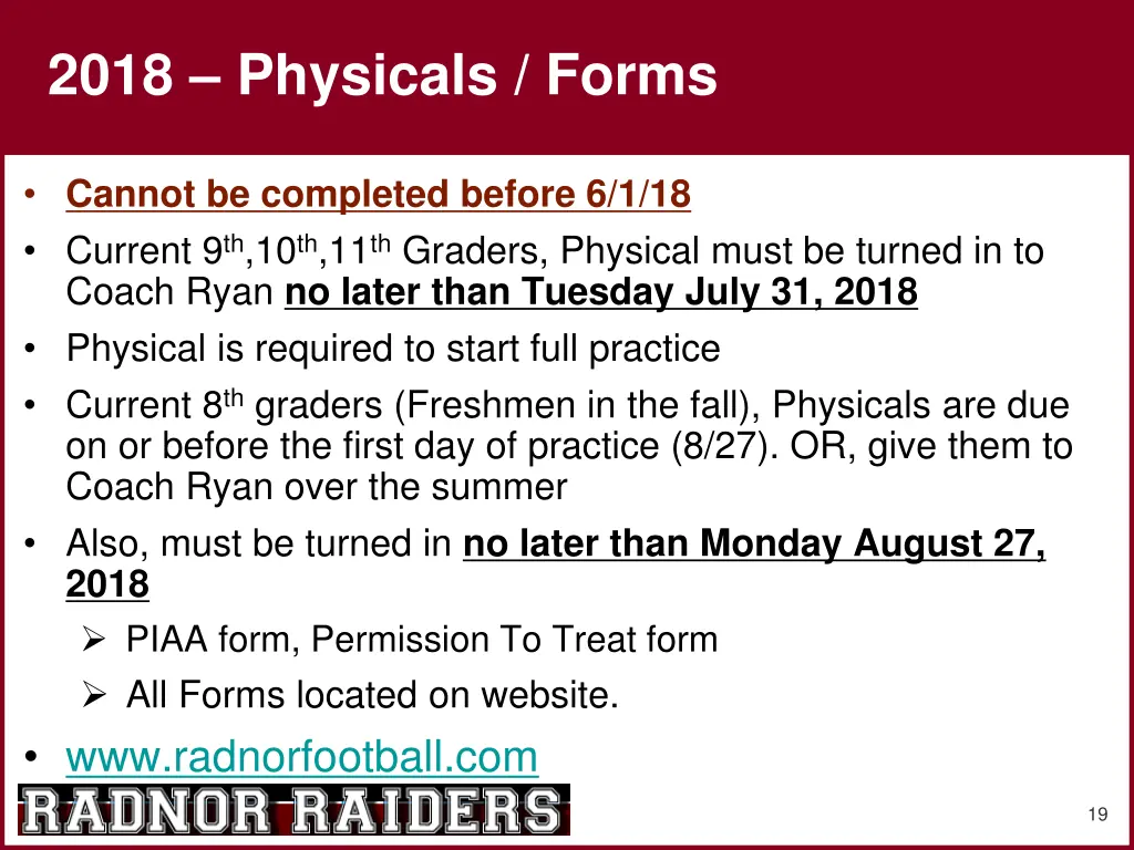 2018 physicals forms