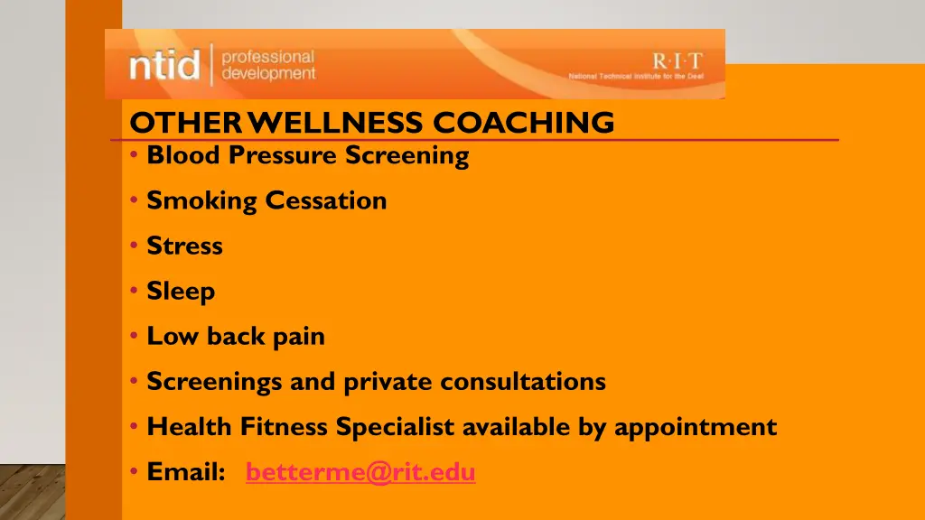 other wellness coaching blood pressure screening