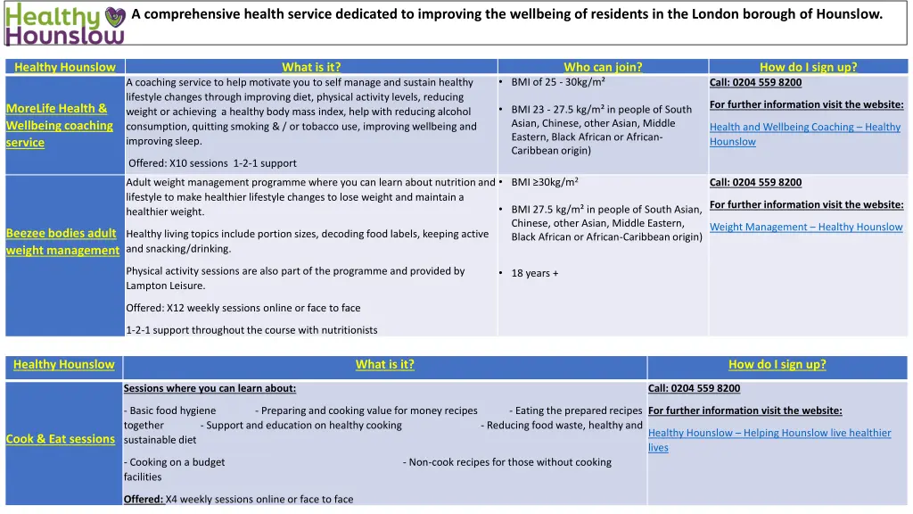 a comprehensive health service dedicated