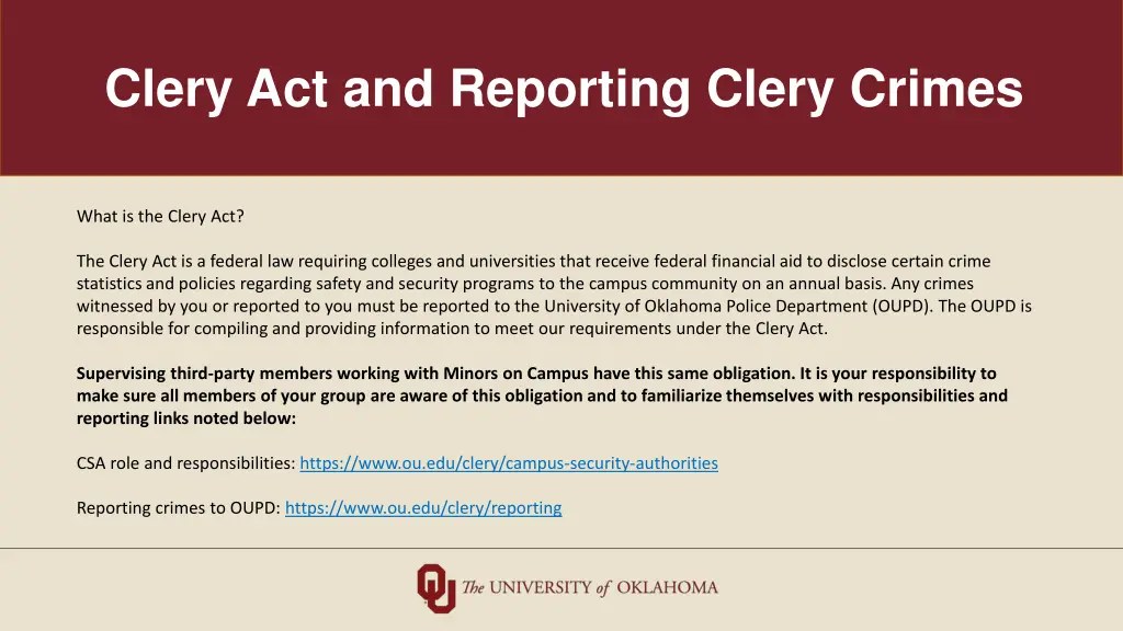 clery act and reporting clery crimes