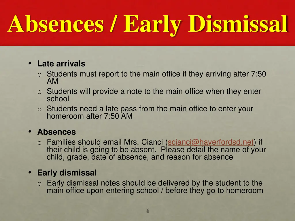 absences early dismissal