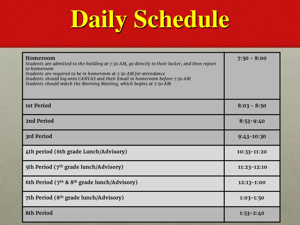 daily schedule