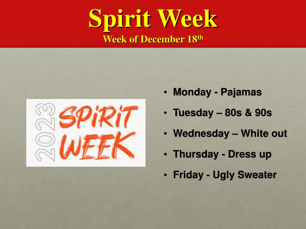 spirit week week of december 18 th