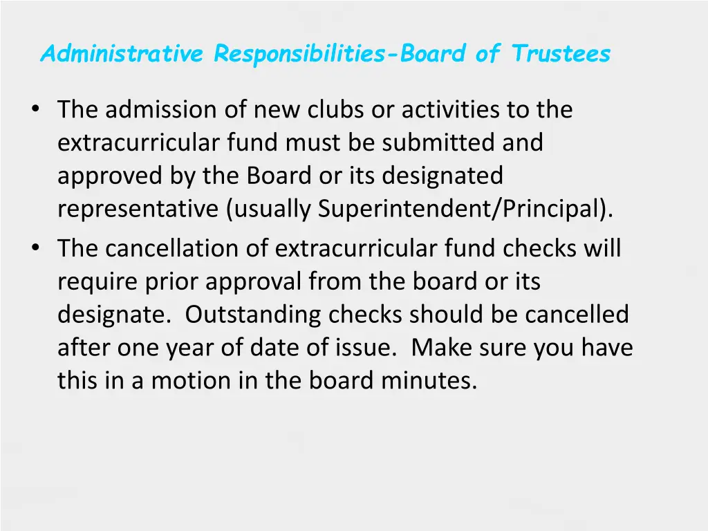 administrative responsibilities board of trustees