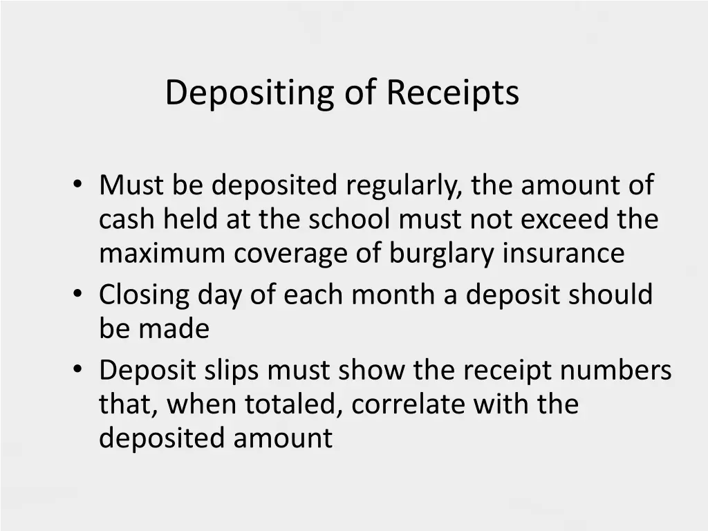 depositing of receipts