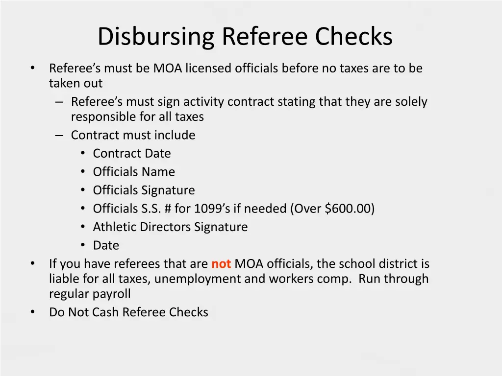 disbursing referee checks