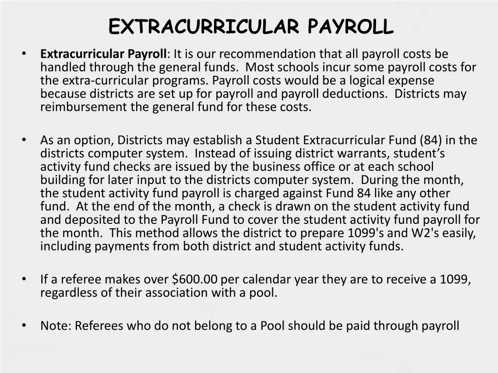 extracurricular payroll