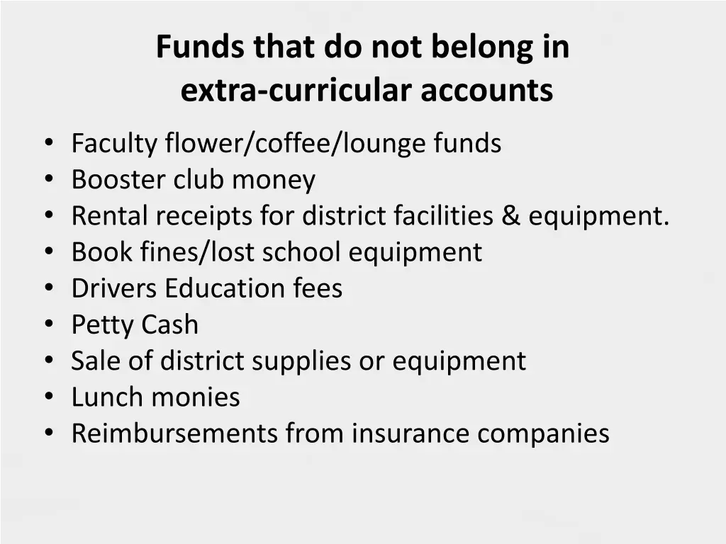 funds that do not belong in extra curricular