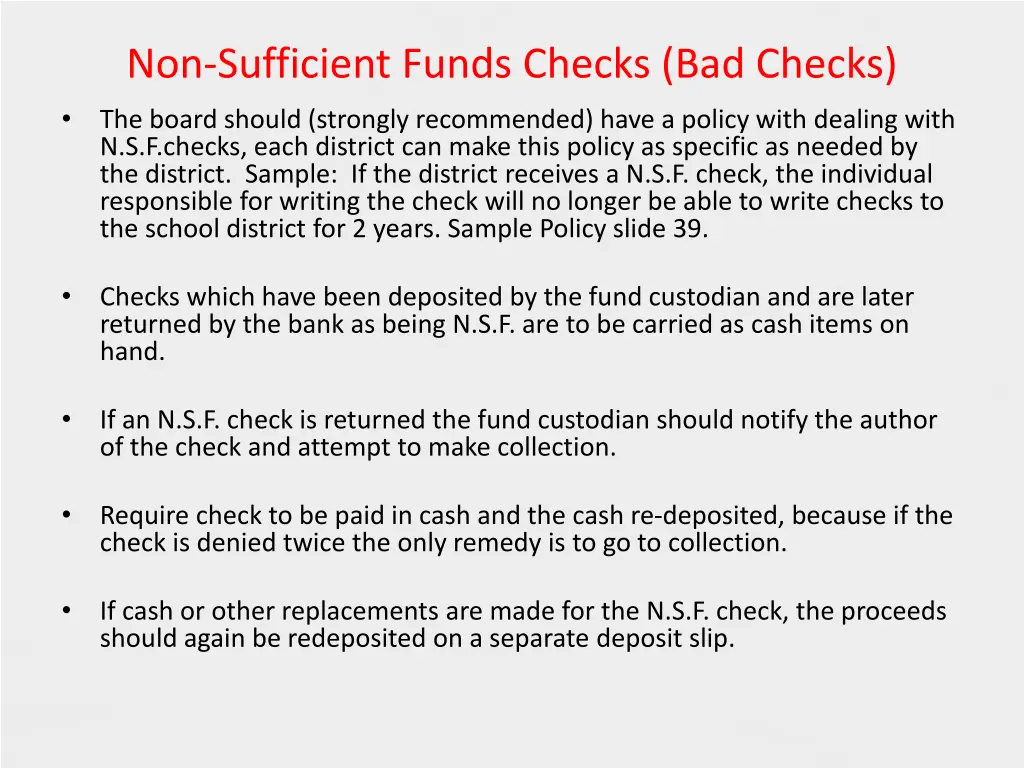 non sufficient funds checks bad checks