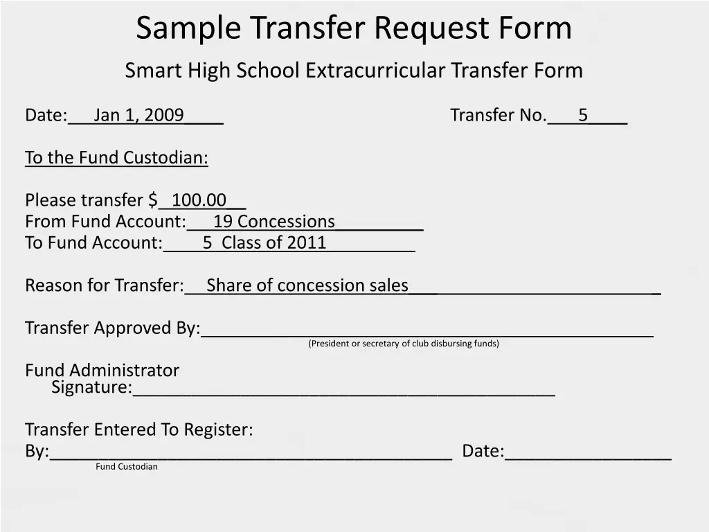 sample transfer request form