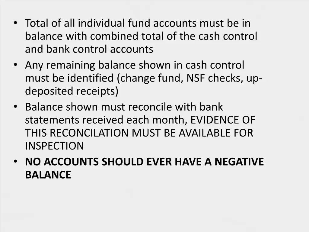 total of all individual fund accounts must