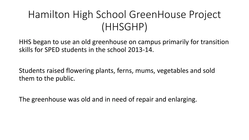 hamilton high school greenhouse project hhsghp