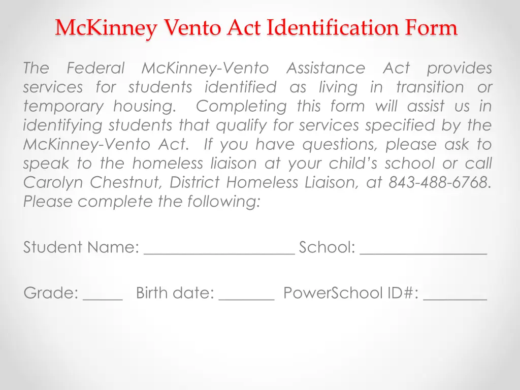 mckinney vento act identification form