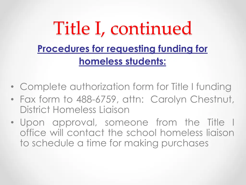 title i continued procedures for requesting