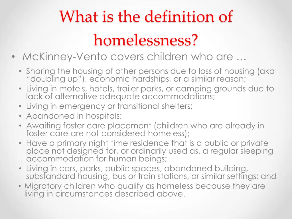 what is the definition of homelessness mckinney