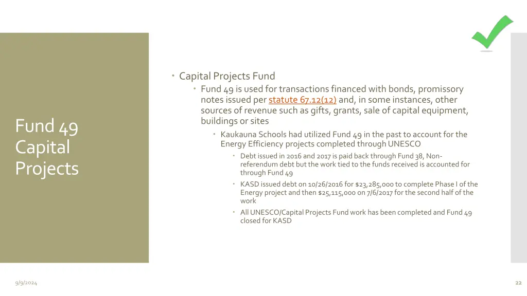 capital projects fund fund 49 is used