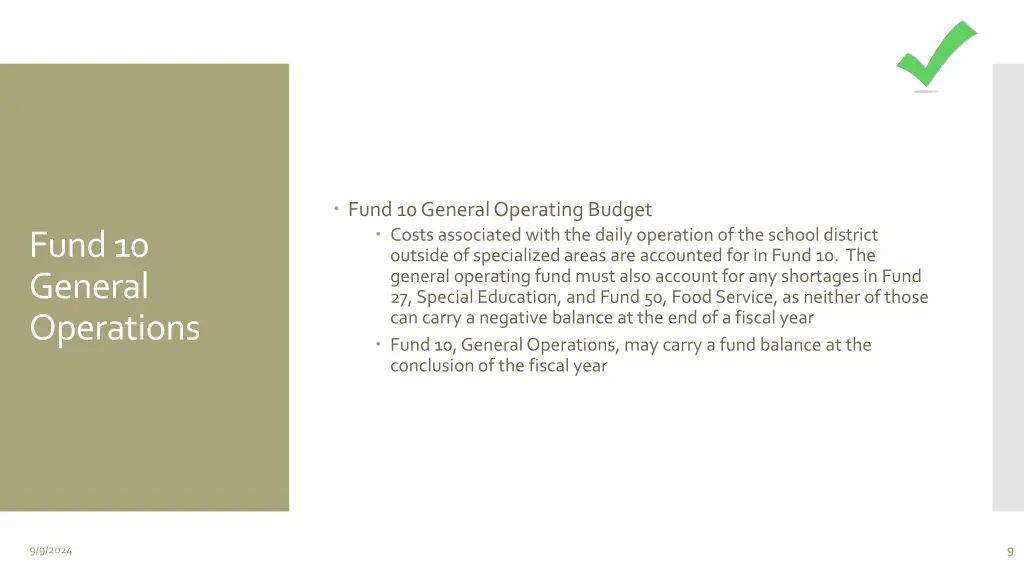 fund 10 general operating budget costs associated