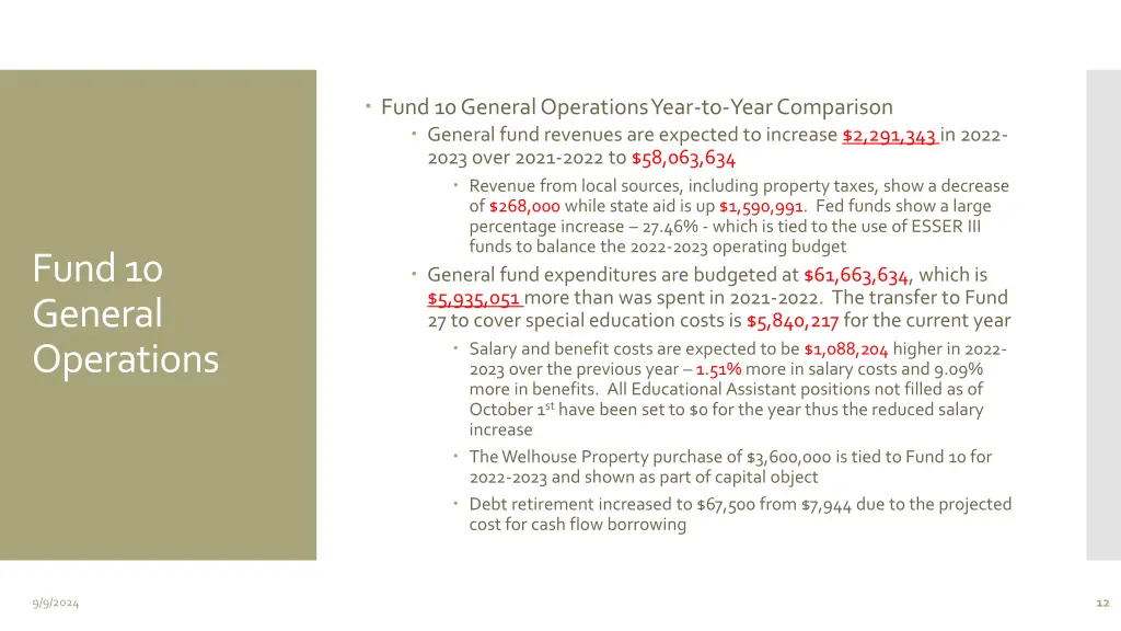 fund 10 general operations year to year