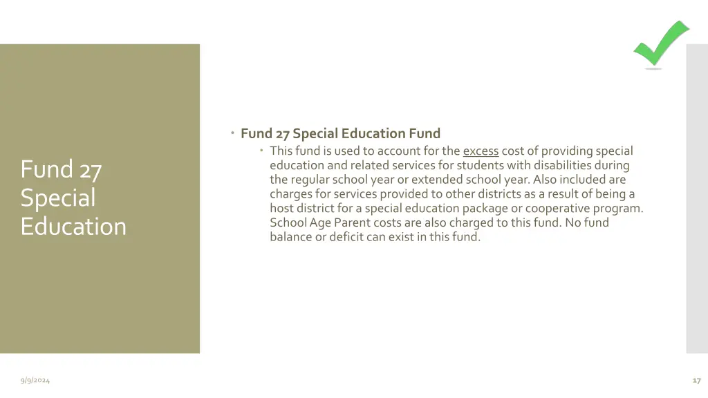 fund 27 special education fund this fund is used