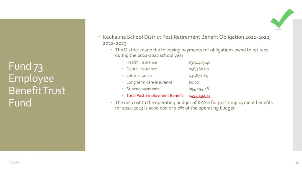 kaukauna school district post retirement benefit