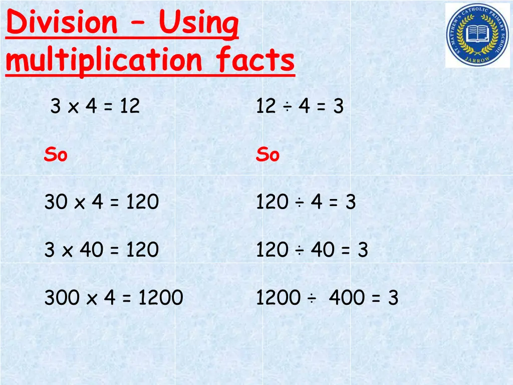 division using multiplication facts