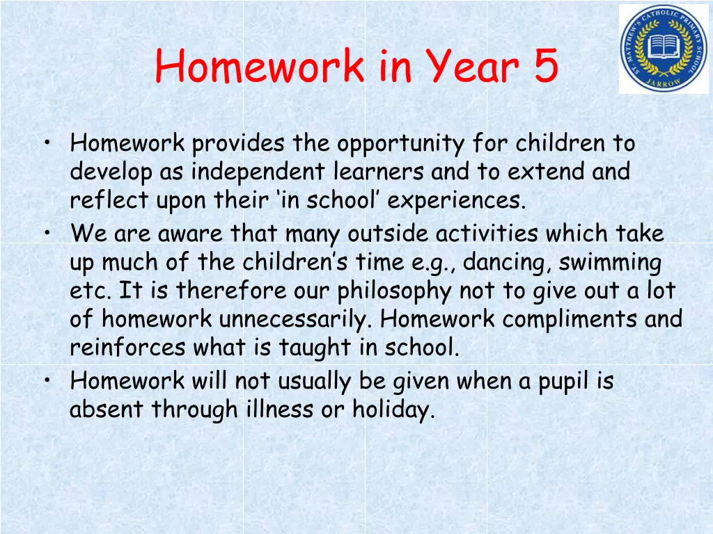 homework in year 5