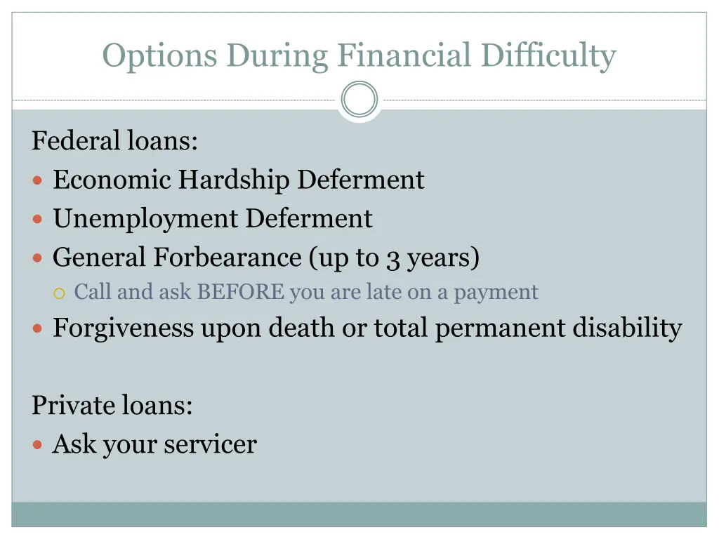 options during financial difficulty