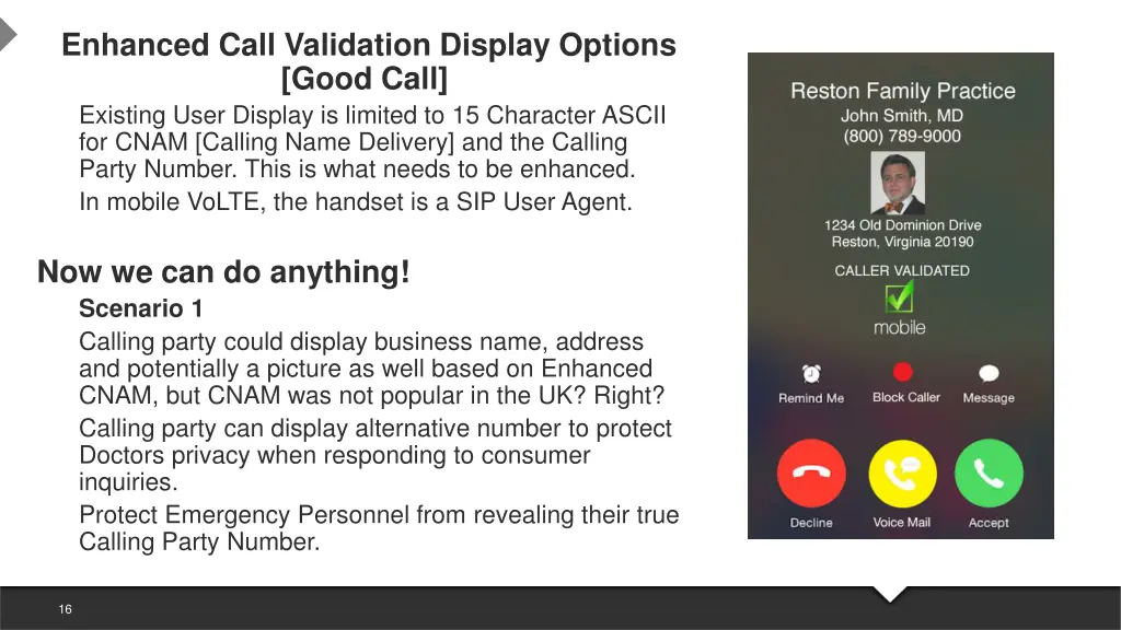 enhanced call validation display options good