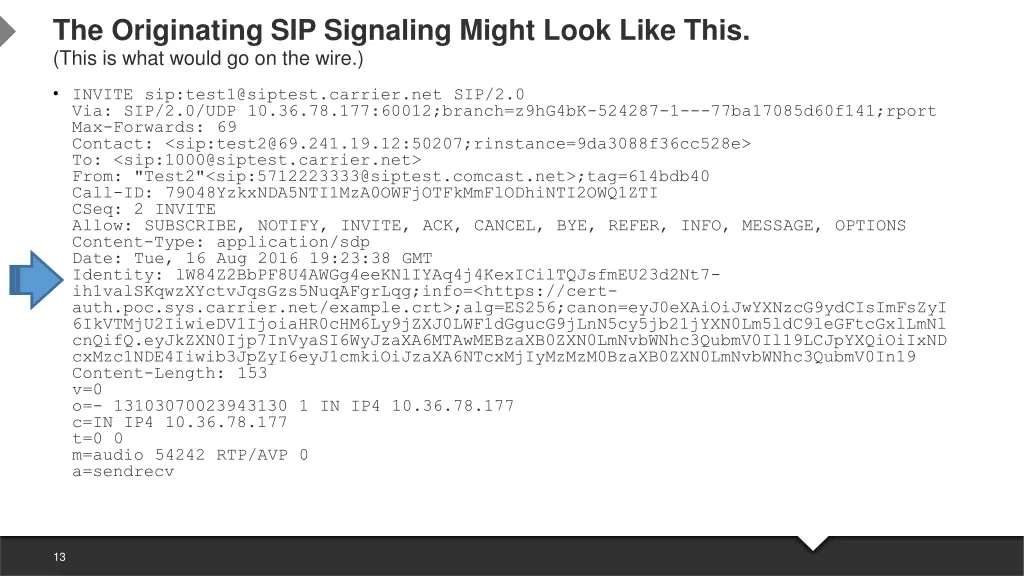 the originating sip signaling might look like this