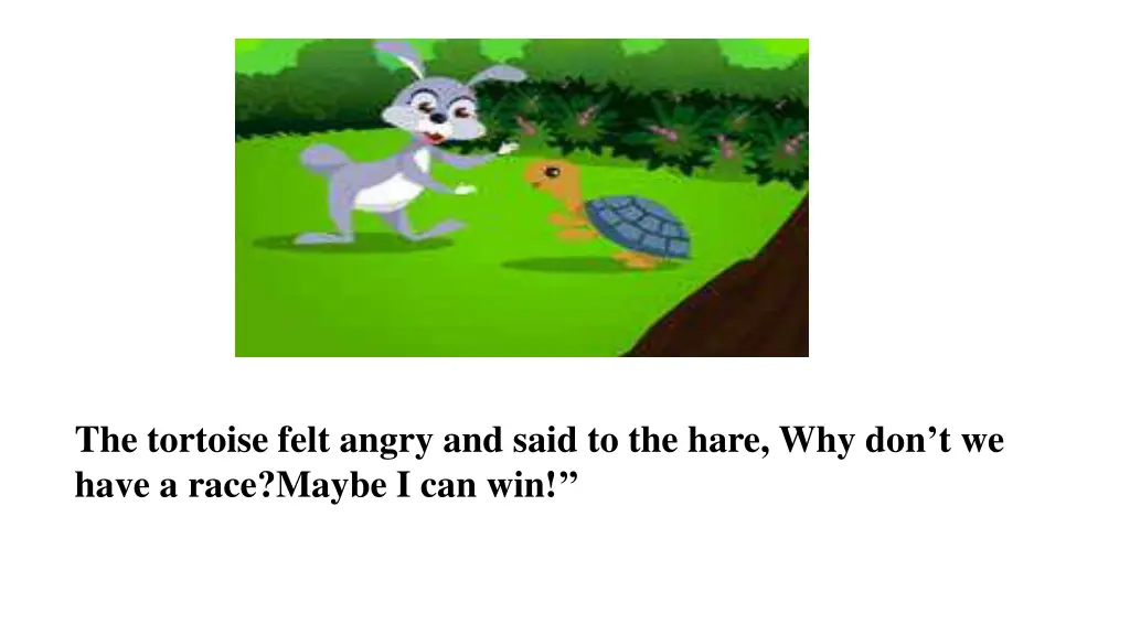 the tortoise felt angry and said to the hare