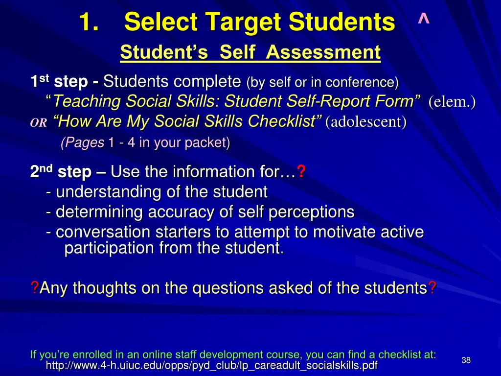 select target students student s self assessment