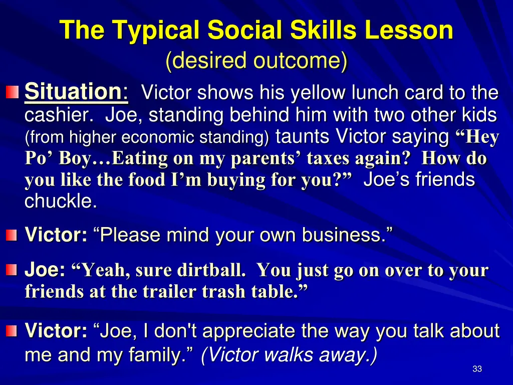 the typical social skills lesson desired outcome