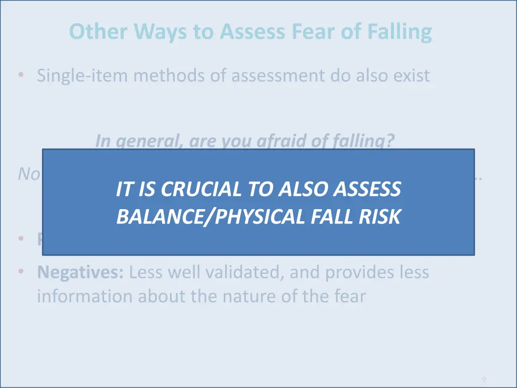 other ways to assess fear of falling