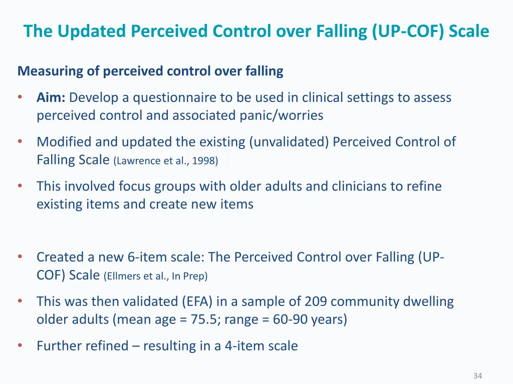 the updated perceived control over falling