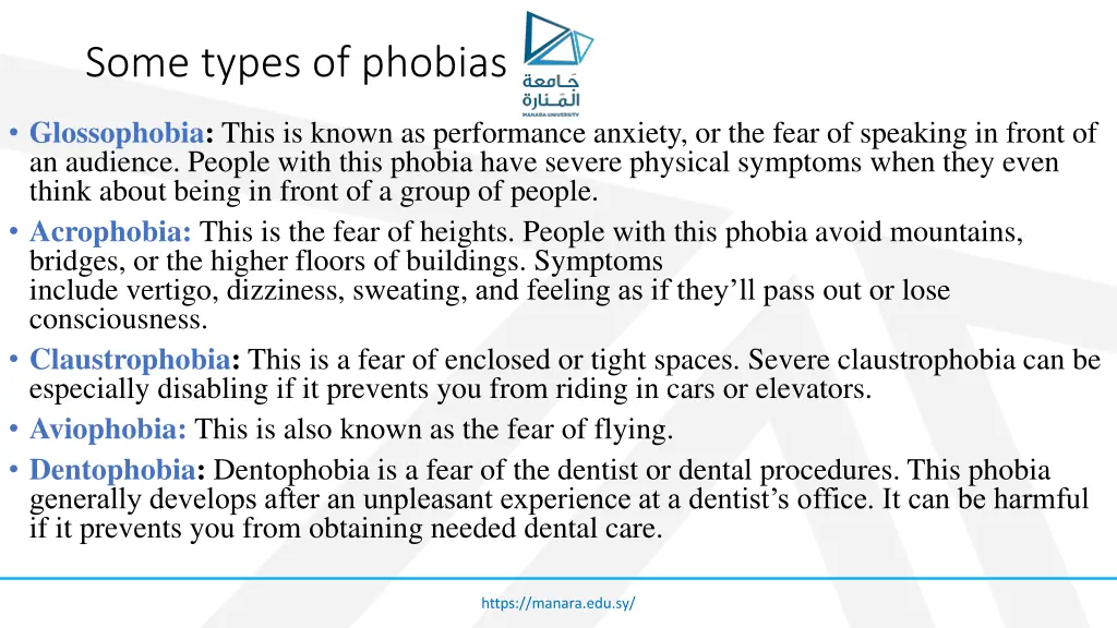 some types of phobias