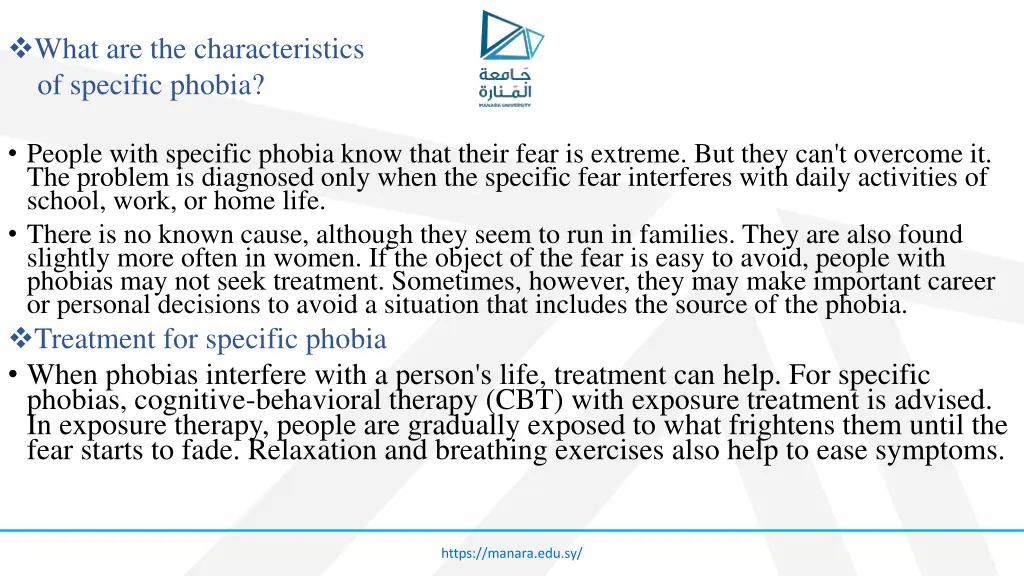 what are the characteristics of specific phobia