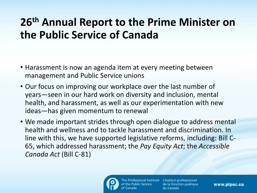 26 th annual report to the prime minister