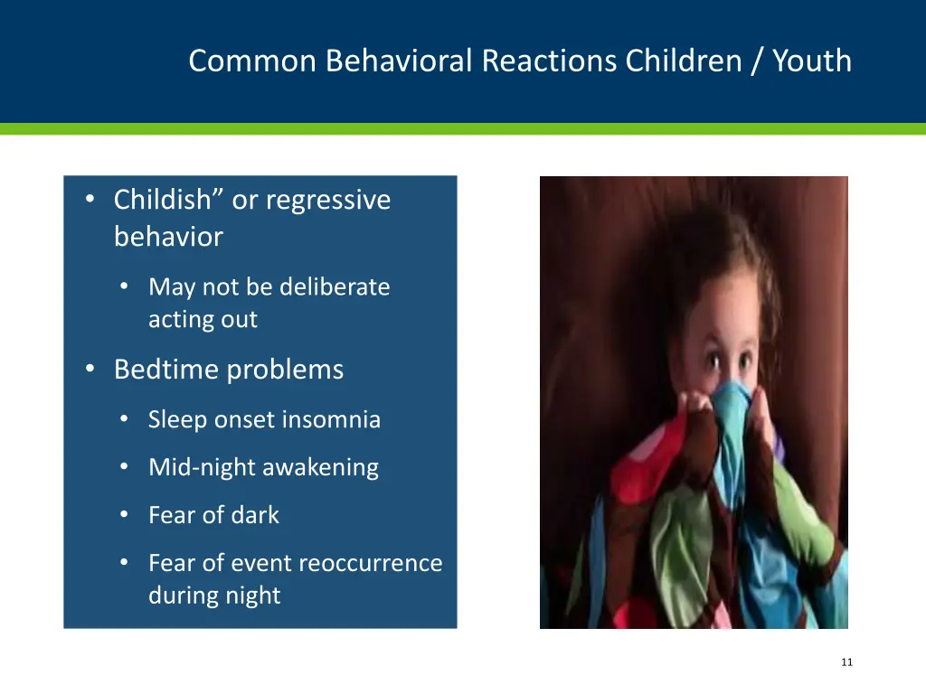 common behavioral reactions children youth