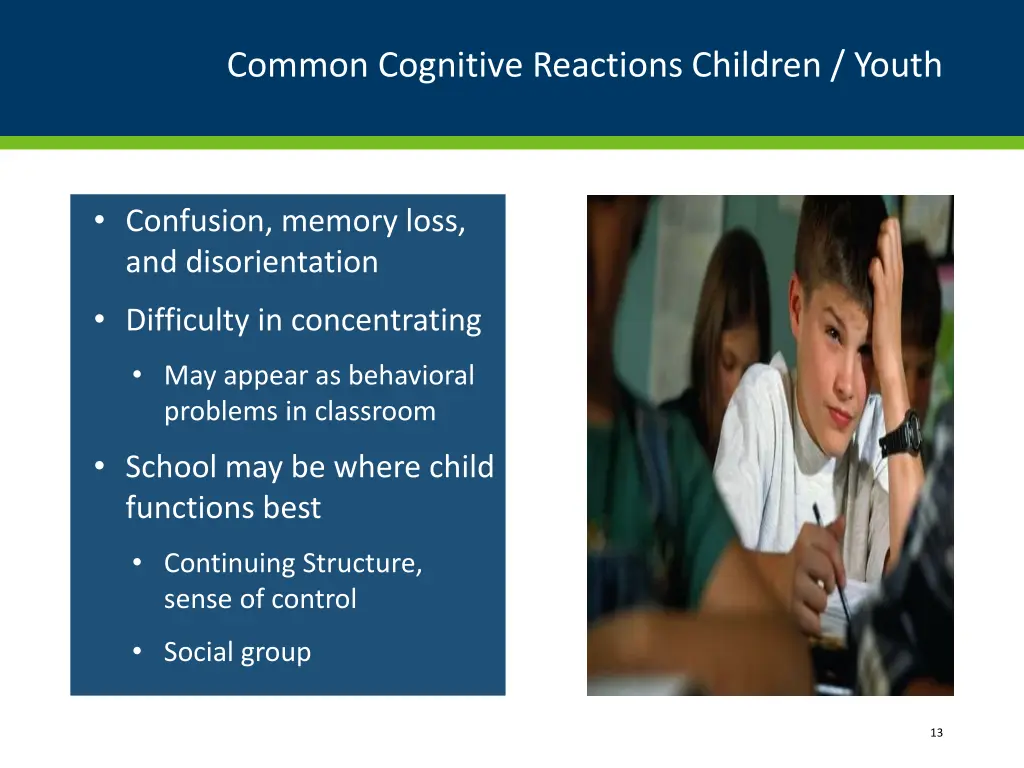 common cognitive reactions children youth