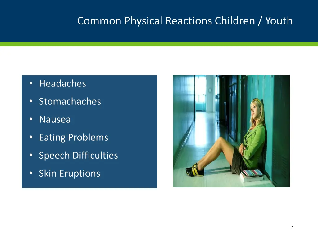 common physical reactions children youth