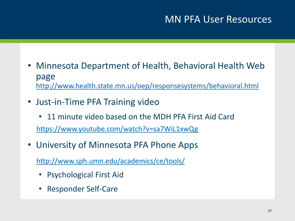 mn pfa user resources