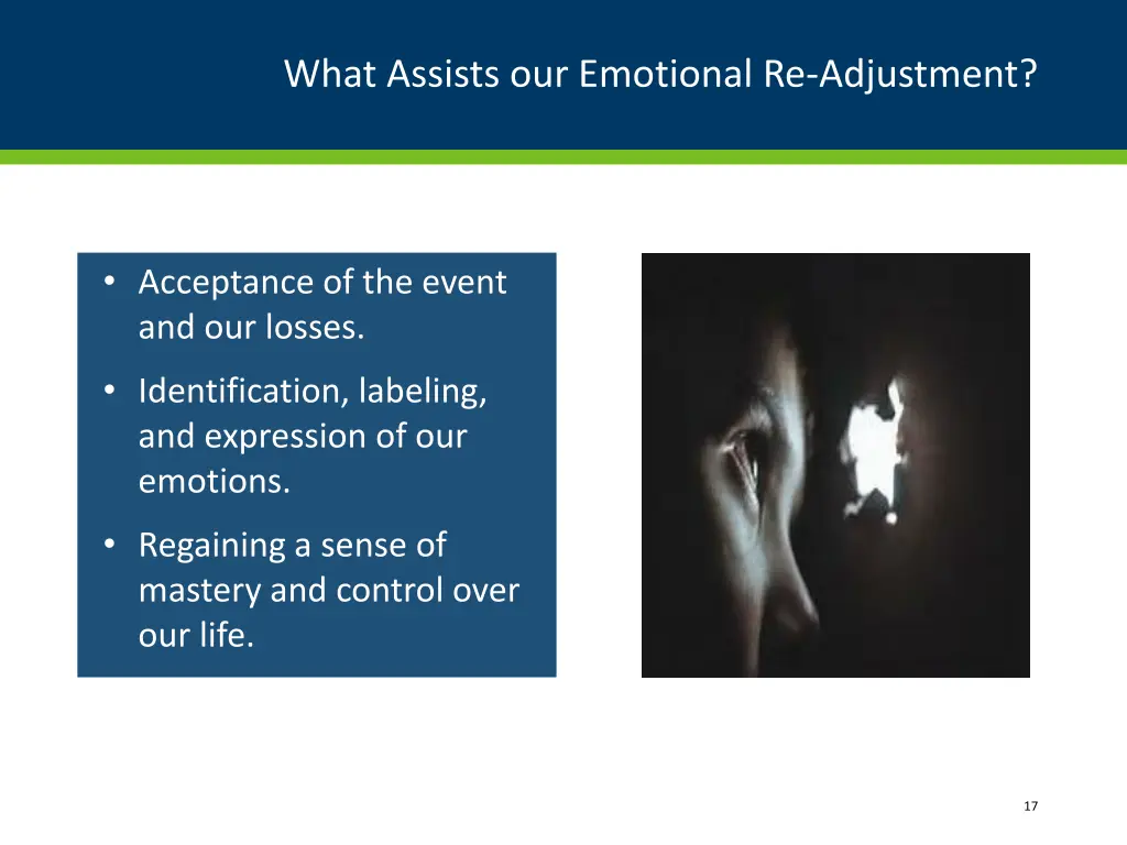 what assists our emotional re adjustment