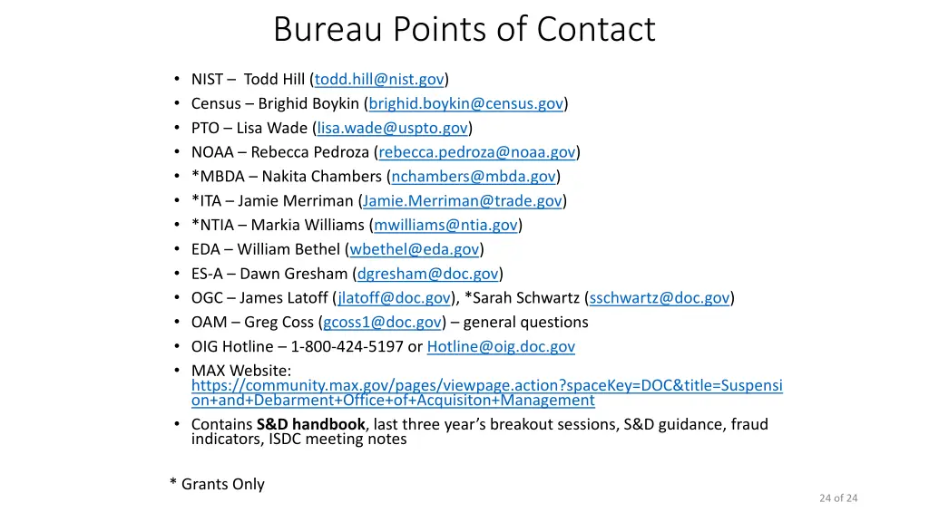 bureau points of contact