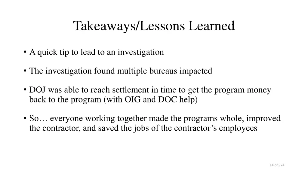 takeaways lessons learned