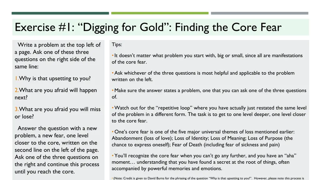 exercise 1 digging for gold finding the core fear