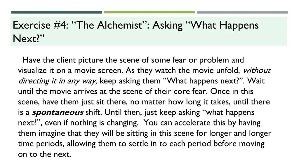 exercise 4 the alchemist asking what happens next