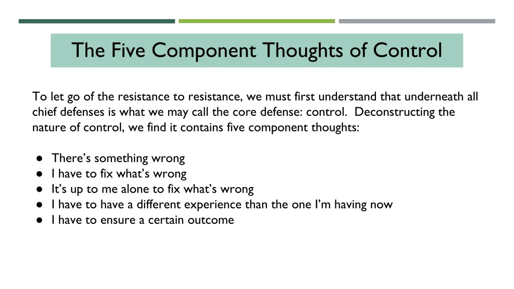 the five component thoughts of control