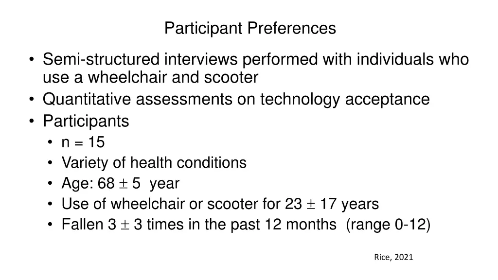 participant preferences