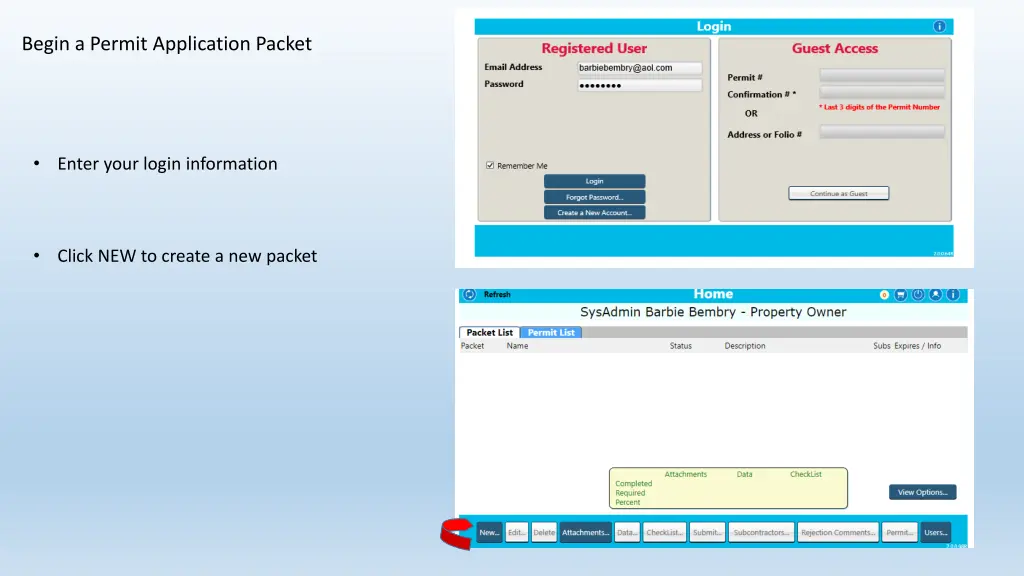 begin a permit application packet